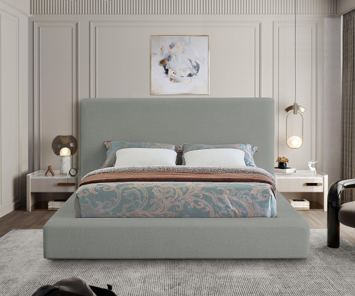 DevinGrey-F Devin Collection Modern | Contemporary Bed with Luxe Linen Textured Fabric, 70" W x 92" D x 45" H, Grey, Full Bed
