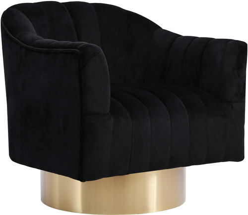 Farrah Collection Modern | Contemporary Velvet Upholstered Accent Chair with Stainless Steel Base and Polished Gold Finish, 32" W x 31" D x 31" H, Black