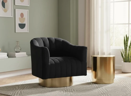 Farrah Collection Modern | Contemporary Velvet Upholstered Accent Chair with Stainless Steel Base and Polished Gold Finish, 32" W x 31" D x 31" H, Black