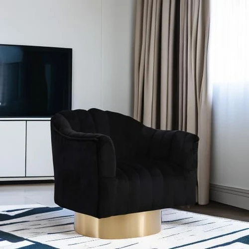 Farrah Collection Modern | Contemporary Velvet Upholstered Accent Chair with Stainless Steel Base and Polished Gold Finish, 32" W x 31" D x 31" H, Black
