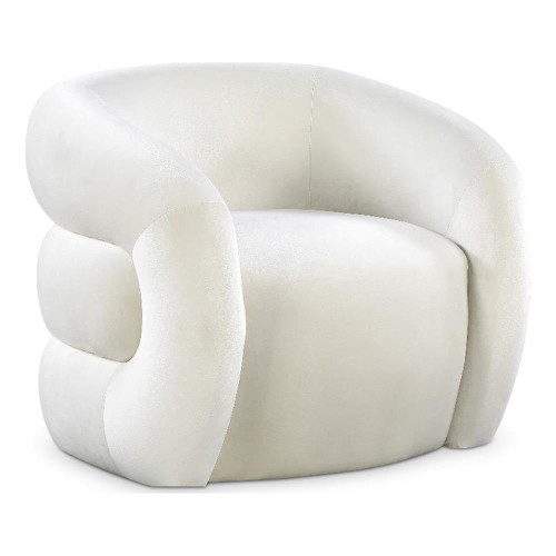 Cream Roxbury Collection Modern | Contemporary Velvet Upholstered Accent Chair with Deep Channel Tufted Back, Cream, 33" W x 29.5" D x 28" H