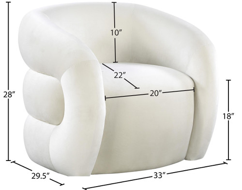 Cream Roxbury Collection Modern | Contemporary Velvet Upholstered Accent Chair with Deep Channel Tufted Back, Cream, 33" W x 29.5" D x 28" H
