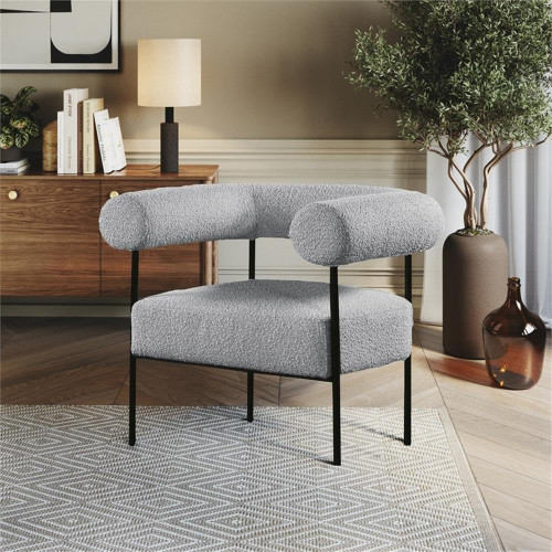 Grey Blake Collection Modern | Contemporary Boucle Fabric Upholstered Accent Chair with Matte Black Frame, Grey, 32" W x 28" D x 30.5" H