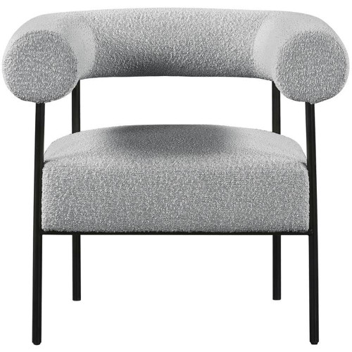 Grey Blake Collection Modern | Contemporary Boucle Fabric Upholstered Accent Chair with Matte Black Frame, Grey, 32" W x 28" D x 30.5" H