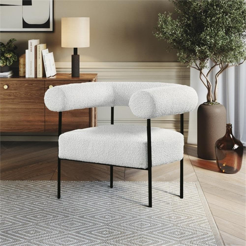 Cream Blake Collection Modern | Contemporary Boucle Fabric Upholstered Accent Chair with Matte Black Frame, Cream, 32" W x 28" D x 30.5" H