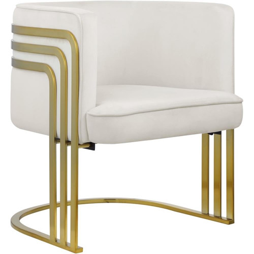 Cream Rays Collection Velvet Upholstered Accent Chair with Brushed Gold Metal Finish, Cream, 27" W x 28.5" D x 30" H