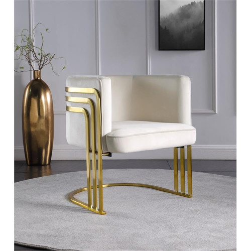 Cream Rays Collection Velvet Upholstered Accent Chair with Brushed Gold Metal Finish, Cream, 27" W x 28.5" D x 30" H