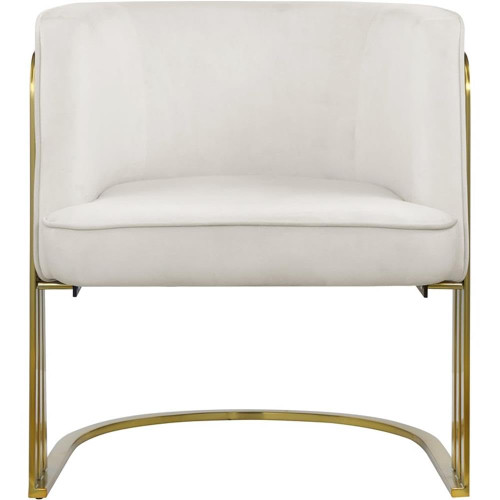 Cream Rays Collection Velvet Upholstered Accent Chair with Brushed Gold Metal Finish, Cream, 27" W x 28.5" D x 30" H