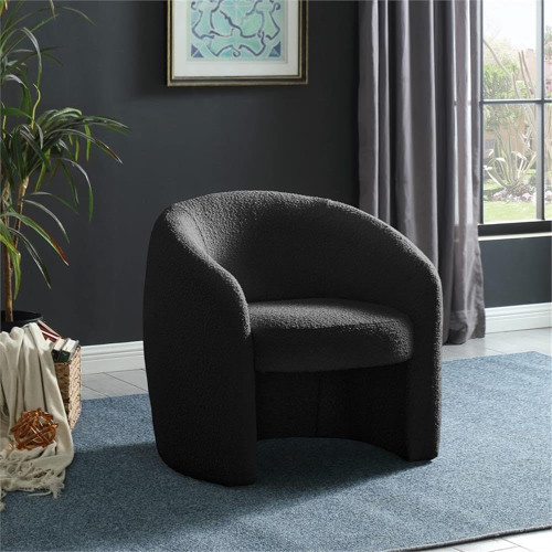Black Acadia Collection Modern | Contemporary Accent Chair with Rich Black Boucle Fabric, Rounded Back, 33.5" W x 30.5" D x 30" H, Black