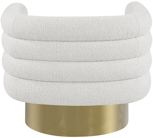 Cream Tessa Collection Modern | Contemporary Boucle Fabric Upholstered Swivel Accent Chair with Brushed Gold Base and Deep Channel Tufted Back, Cream, 33.5" W x 28" D x 26.5" H
