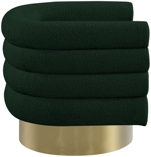 Green Tessa Collection Modern | Contemporary Boucle Fabric Upholstered Swivel Accent Chair with Brushed Gold Base and Deep Channel Tufted Back, Green, 33.5" W x 28" D x 26.5" H