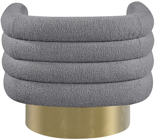Grey Tessa Collection Modern | Contemporary Boucle Fabric Upholstered Swivel Accent Chair with Brushed Gold Base and Deep Channel Tufted Back, Grey, 33.5" W x 28" D x 26.5" H