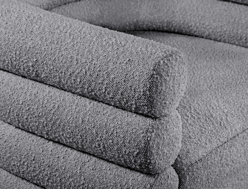 Grey Tessa Collection Modern | Contemporary Boucle Fabric Upholstered Swivel Accent Chair with Brushed Gold Base and Deep Channel Tufted Back, Grey, 33.5" W x 28" D x 26.5" H