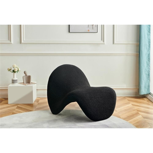 Black Theodore Collection Modern | Contemporary Accent Chair with Soft Black Cashmere Like Faux Shearling, Curved Design, 31.5" W x 35.5" D x 25.5" H, Black