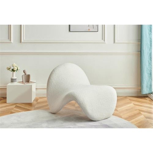 Cream Theodore Collection Modern | Contemporary Accent Chair with Soft Cream Cashmere Like Faux Shearling, Curved Design, 31.5" W x 35.5" D x 25.5" H, Cream