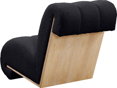 Black Swoon Collection Modern | Contemporary Accent Chair with Soft Black Faux Sheepskin Fabric, White Oak Veneer, Deep Channel Tufting, 25.5" W x 35.5" D x 30" H, Black