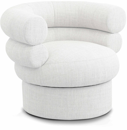 Cream Valentina Collection Modern | Contemporary Swivel Accent Chair with Rich Cream Linen Textured Fabric, Deep Channel Tufting, Swivel Chair, 34" W x 31" D x 28" H, Cream