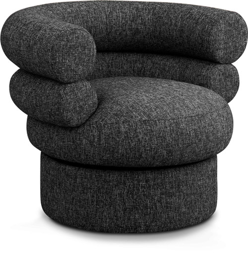 Black Valentina Collection Modern | Contemporary Swivel Accent Chair with Rich Black Linen Textured Fabric with White Weave, Deep Channel Tufting, 34" W x 31" D x 28" H, Black