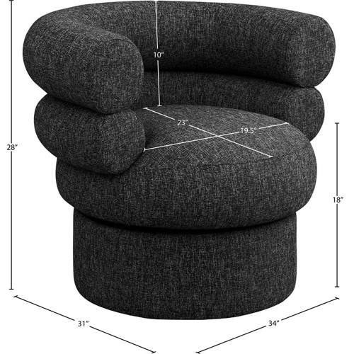 Black Valentina Collection Modern | Contemporary Swivel Accent Chair with Rich Black Linen Textured Fabric with White Weave, Deep Channel Tufting, 34" W x 31" D x 28" H, Black