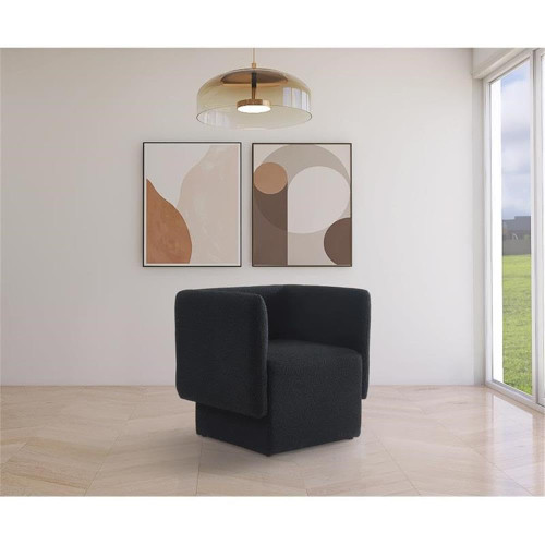 Black Vera Collection Modern | Contemporary Boucle Fabric Upholstered Accent Chair, Black, 31" W x 27" D x 29" H