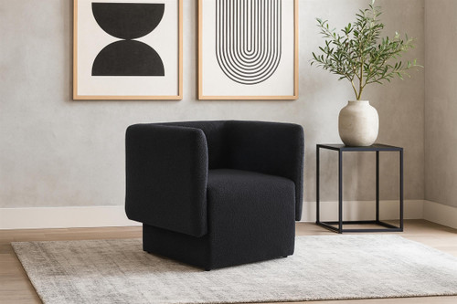 Black Vera Collection Modern | Contemporary Boucle Fabric Upholstered Accent Chair, Black, 31" W x 27" D x 29" H