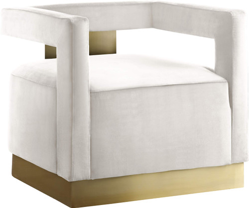Armani 18.5" H Velvet Accent Chair in Cream and Gold