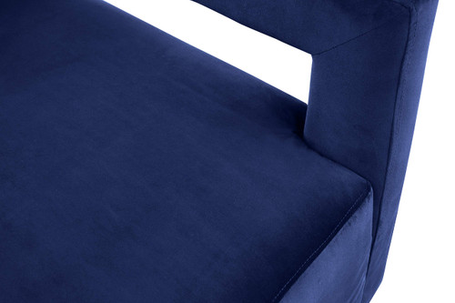 Armani Collection Modern | Contemporary Velvet Upholstered Accent Chair with Sturdy Steel Base and Back in Gold Finish, 31.5" W x 28" D x 28" H, Navy