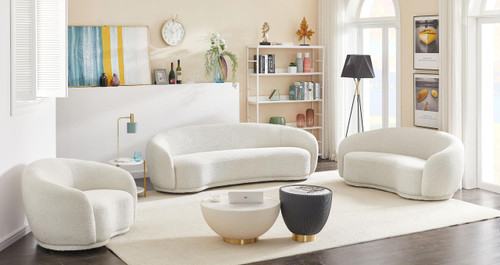 Cream-C Hyde Collection Modern | Contemporary Boucle Fabric Upholstered Accent Chair with Rounded Back, Cream, 42" W x 38" D x 27.5" H
