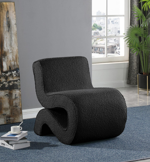 Black Desiree Collection Modern | Contemporary Boucle Fabric Upholstered Accent Chair with Rich Black Boucle Fabric, Curved Design, 22.5" W x 29" D x 28.5" H, Black