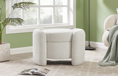 Cream Horizon Collection Modern | Contemporary Boucle Fabric Upholstered Ottoman, Cream, 29" W x 22" D x 19" H