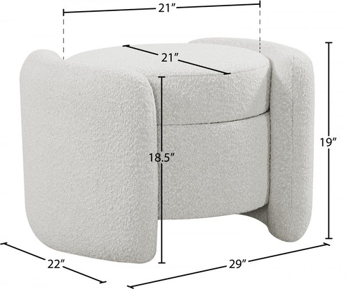 Cream Horizon Collection Modern | Contemporary Boucle Fabric Upholstered Ottoman, Cream, 29" W x 22" D x 19" H