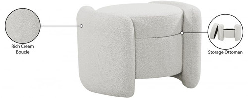 Cream Horizon Collection Modern | Contemporary Boucle Fabric Upholstered Ottoman, Cream, 29" W x 22" D x 19" H