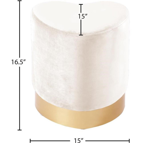 Heart Collection Modern | Contemporary Velvet Upholstered Ottoman with Durable Stainless Steel Base in Gold Finish, 15" W x 15" D x 16.5" H, Cream