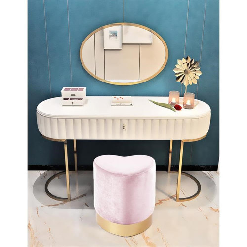 Heart Collection Modern | Contemporary Velvet Upholstered Ottoman with Durable Stainless Steel Base in Gold Finish, 15" W x 15" D x 16.5" H, Pink