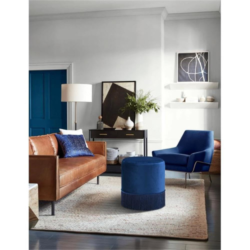 Teddy Contemporary Velvet Ottoman/Stool in Navy