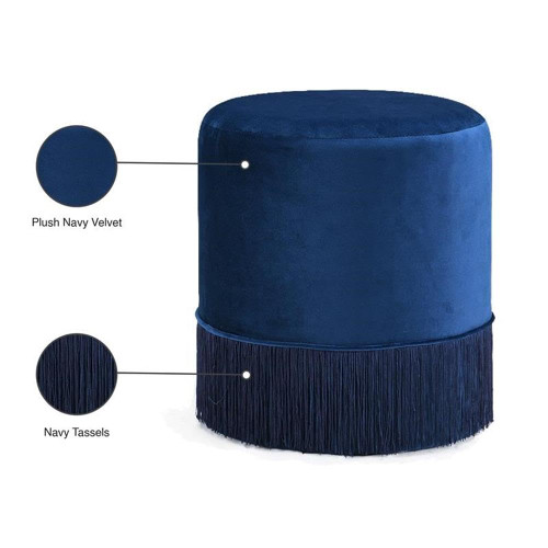 Teddy Contemporary Velvet Ottoman/Stool in Navy