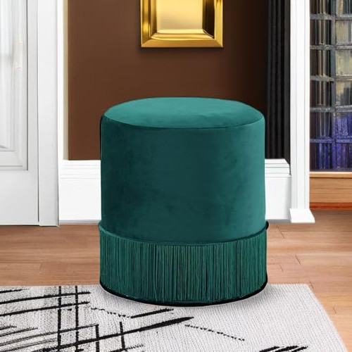 Teddy Collection Modern | Contemporary Velvet Upholstered Ottoman, 15.5" W x 15.5" D x 17.5" H, Green