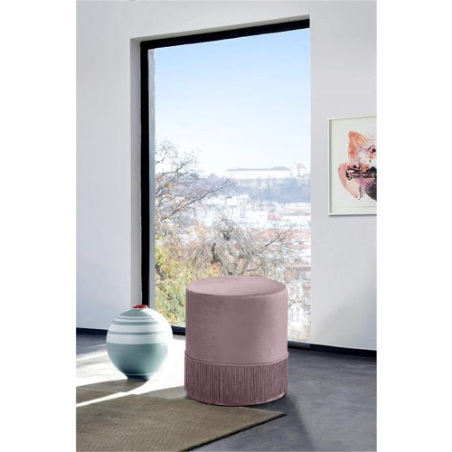 Teddy Collection Modern | Contemporary Velvet Upholstered Ottoman, 15.5" W x 15.5" D x 17.5" H, Pink
