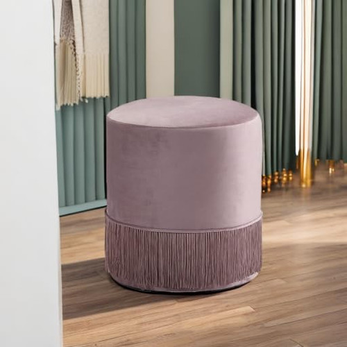 Teddy Collection Modern | Contemporary Velvet Upholstered Ottoman, 15.5" W x 15.5" D x 17.5" H, Pink