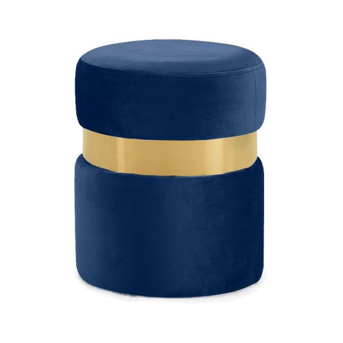 Hailey Collection Modern | Contemporary Velvet Upholstered Ottoman/Stool with Stainless Steel Band, 14.5" W x 14.5" D x 17.5" H, Navy