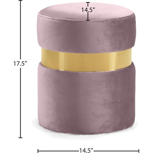 Hailey Collection Modern | Contemporary Velvet Upholstered Ottoman/Stool with Stainless Steel Band, 14.5" W x 14.5" D x 17.5" H, Pink