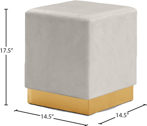 Jax Collection Modern | Contemporary Velvet Upholstered Ottoman/Stool with Durable Stainless Steel Base, 14.5" W x 14.5" D x 17.5" H, Cream