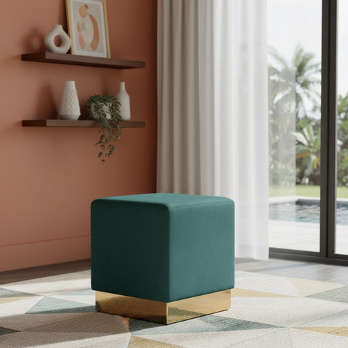 Jax Collection Modern | Contemporary Velvet Upholstered Ottoman/Stool with Durable Stainless Steel Base, 14.5" W x 14.5" D x 17.5" H, Green, (134Green)