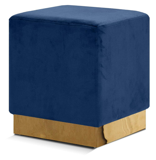 Jax Collection Modern | Contemporary Velvet Upholstered Ottoman/Stool with Durable Stainless Steel Base, 14.5" W x 14.5" D x 17.5" H, Navy