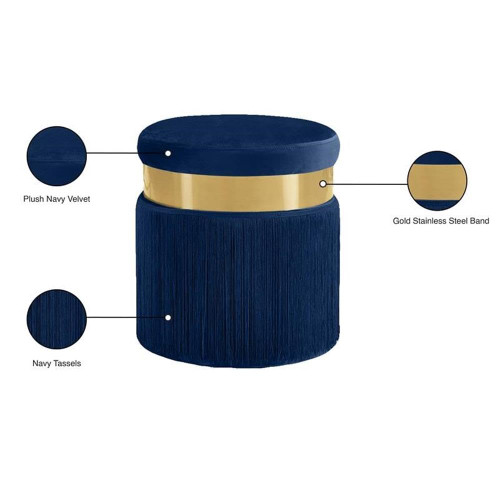Yasmine Contemporary Velvet Ottoman/Stool in Navy