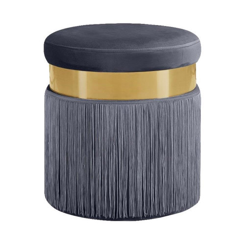 Grey Yasmine Collection Modern | Contemporary Velvet Upholstered Ottoman/Stool with Gold Finished Stainless Steel Band, 15.5" W x 15.5" D x 17.5" H, Grey