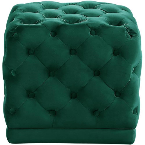 Stella Collection Modern | Contemporary Velvet Upholstered Ottoman / Stool with Deep Button Tufting and Solid Wood Frame, Green, 18" W x 18" D x 17" H