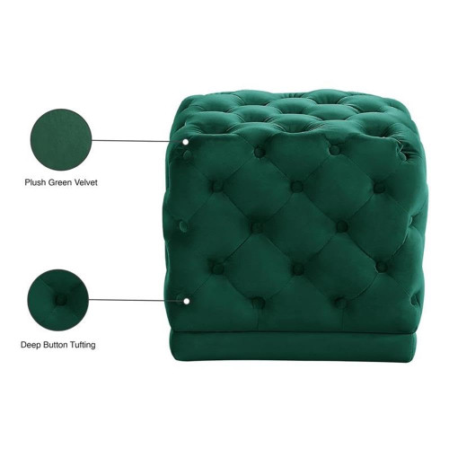 Stella Collection Modern | Contemporary Velvet Upholstered Ottoman / Stool with Deep Button Tufting and Solid Wood Frame, Green, 18" W x 18" D x 17" H