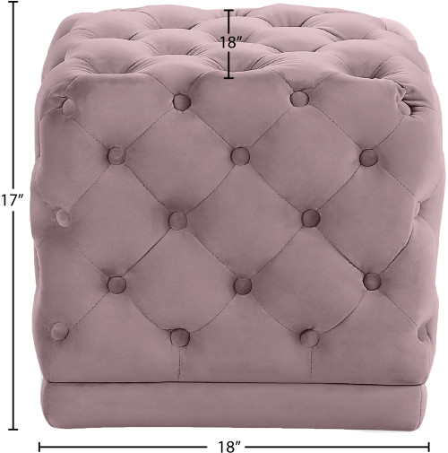 Stella Collection Modern | Contemporary Velvet Upholstered Ottoman / Stool with Deep Button Tufting and Solid Wood Frame, Pink, 18" W x 18" D x 17" H