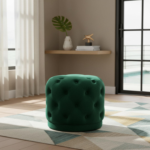 Green Harper Collection Modern | Contemporary Velvet Upholstered Ottoman/Stool with Deep Button Tufting, Solid Wood Frame, Green, 18" W x 18" D x 17" H